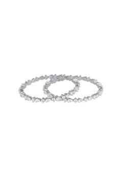 92.5 Sterling Silver Bangles With Zirconia Stones Set of 2