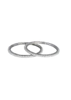 92.5 Sterling Silver Bangles With White Zirconia Set of 2