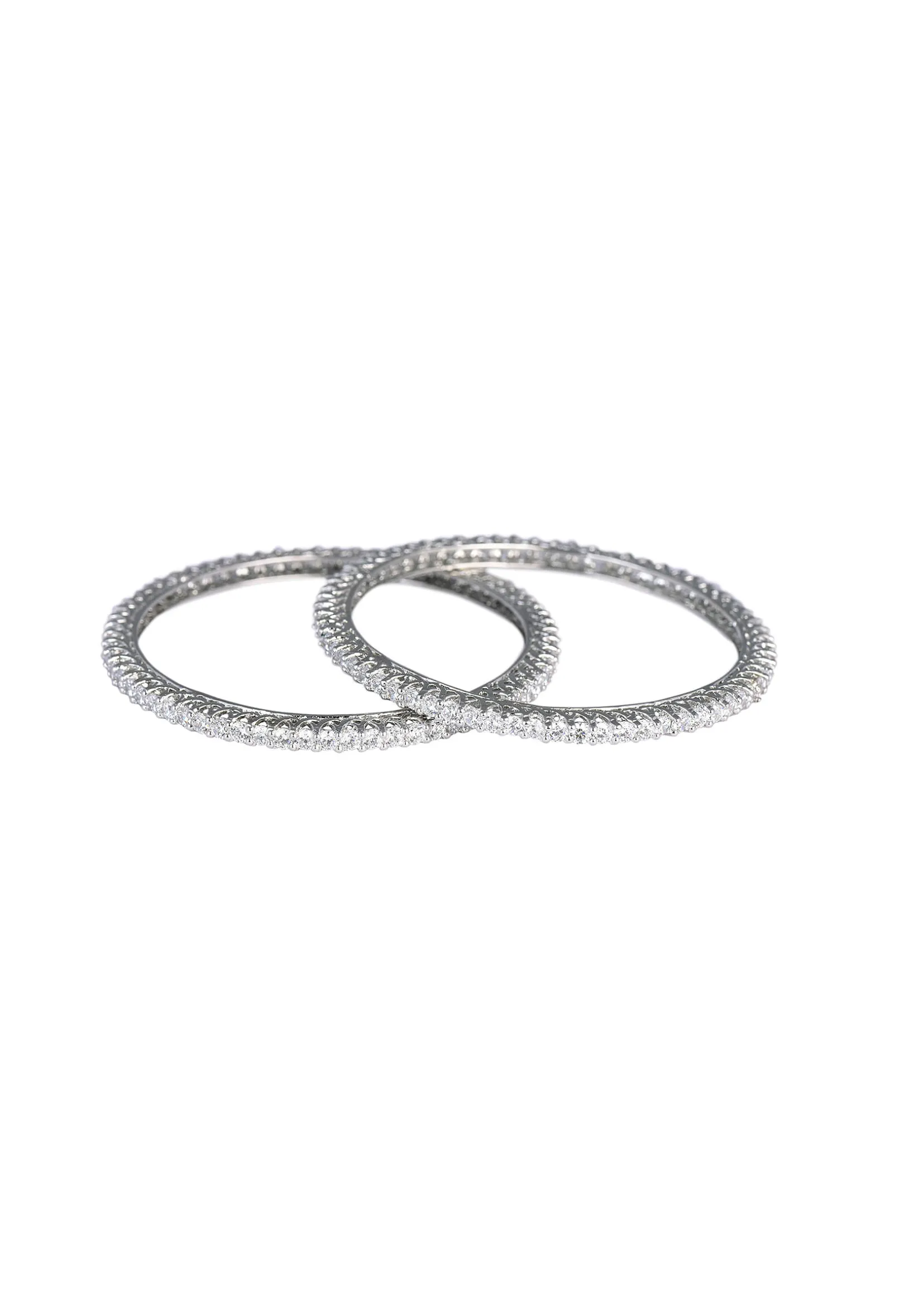 92.5 Sterling Silver Bangles With White Zirconia Set of 2