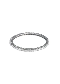 92.5 Sterling Silver Bangles With White Zirconia Set of 2