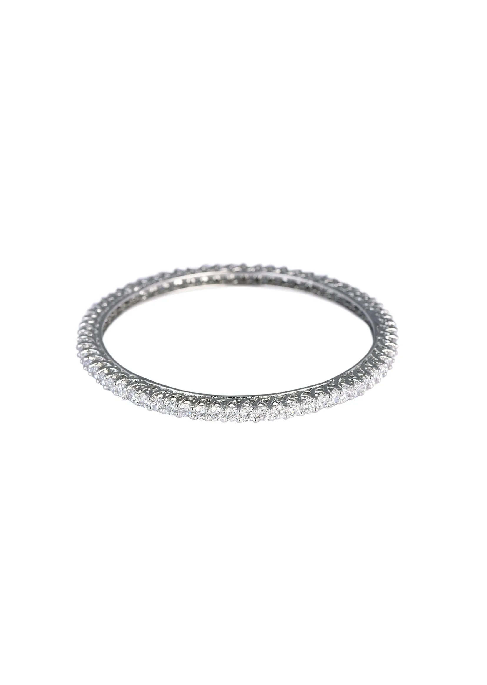 92.5 Sterling Silver Bangles With White Zirconia Set of 2