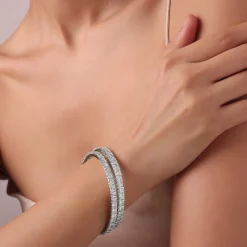 92.5 Sterling Silver Finish Zirconia Bangles Set of 2