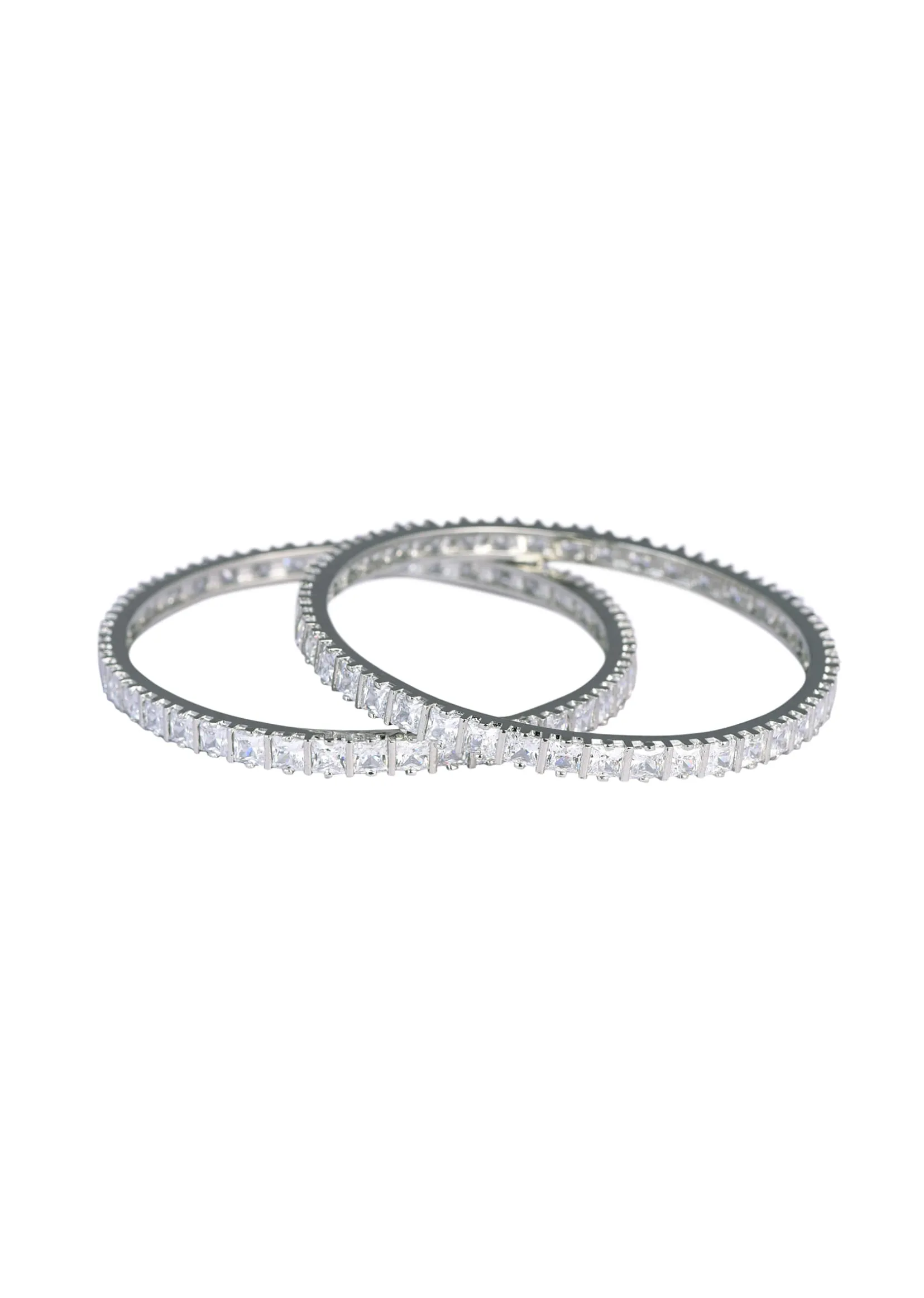 92.5 Sterling Silver Finish Zirconia Bangles Set of 2