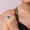92.5 Sterling Silver Floral Ring Embedded with Green Emerald
