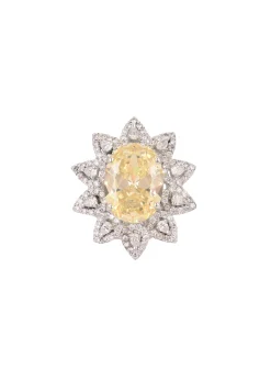 92.5 Sterling Silver Ring Embedded with Yellow Stone And Faux Diamonds