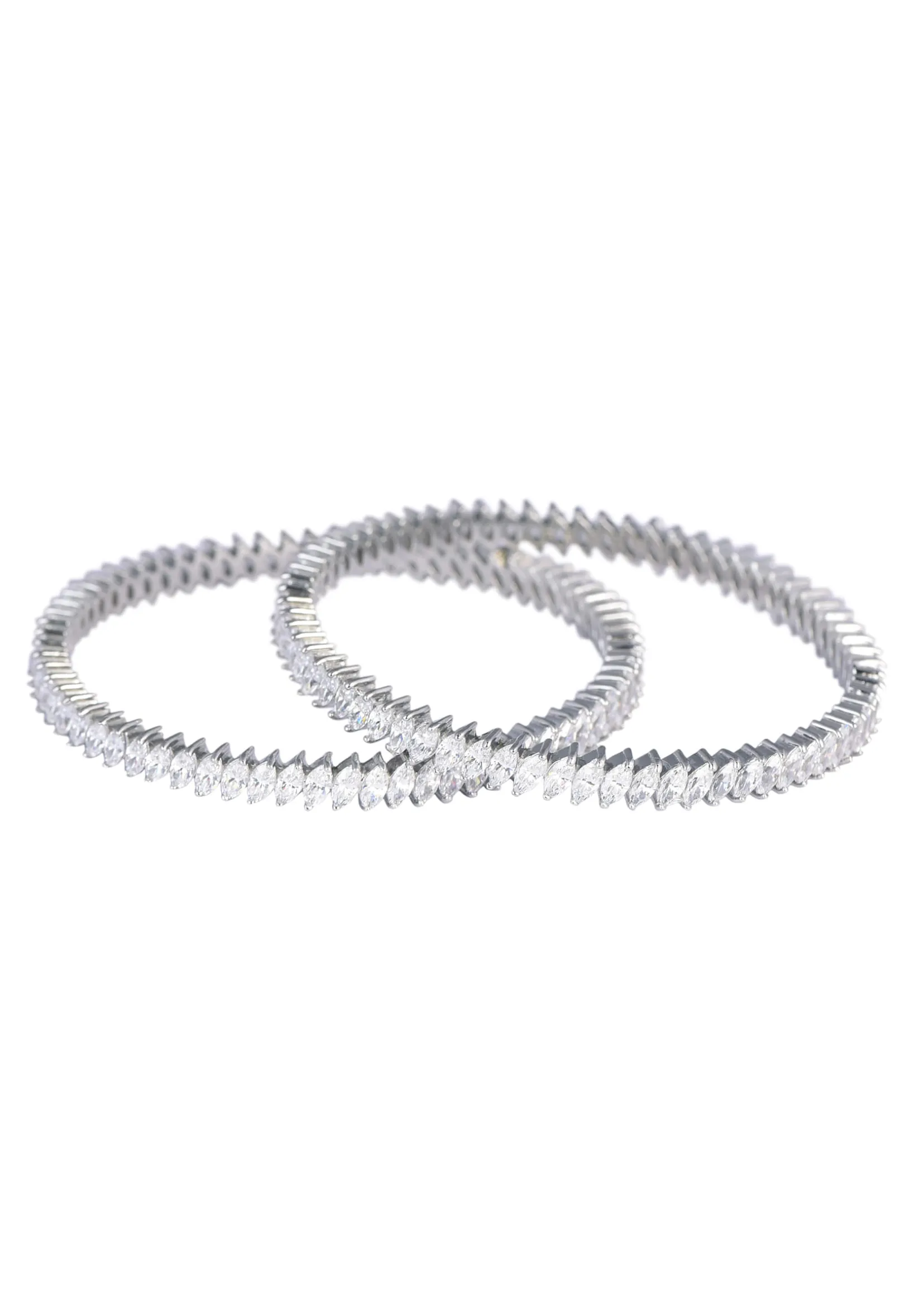 92.5 Sterling Silver White Zirconia Bangles Set of 2