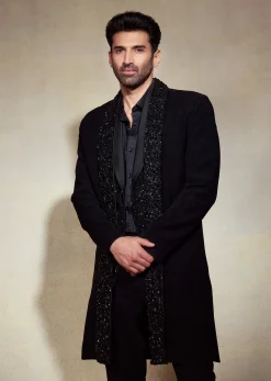 Aditya Roy Kapur In Our Black Double Layered Indo Western Jacket With Shirt And Pant