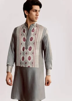 Ajrakh Printed Silk Kurta Set In Silk