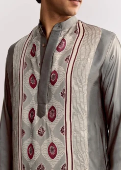 Ajrakh Printed Silk Kurta Set In Silk