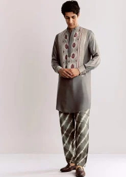 Ajrakh Printed Silk Kurta Set In Silk