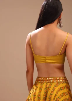Amber Yellow Blouse In Satin With Strap Sleeves And Overlapping Geometric Neckline