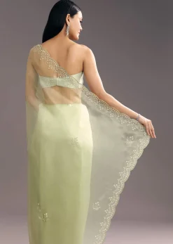 Apple Green Glass Tissue Saree With Cutdana Embroidery