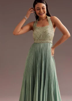 Aqua Blue Cut Dana Indowestern Jumpsuit