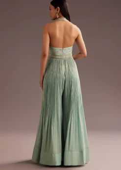 Aqua Blue Cut Dana Indowestern Jumpsuit