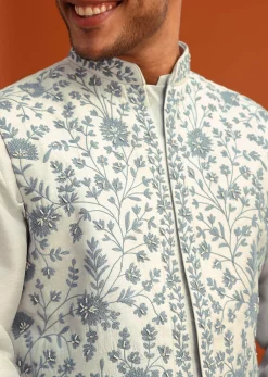Aqua Blue Dola Silk Cowl Draped Kurta And Jacket Set