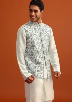 Aqua Blue Dola Silk Cowl Draped Kurta And Jacket Set