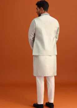 Aqua Blue Dola Silk Cowl Draped Kurta And Jacket Set