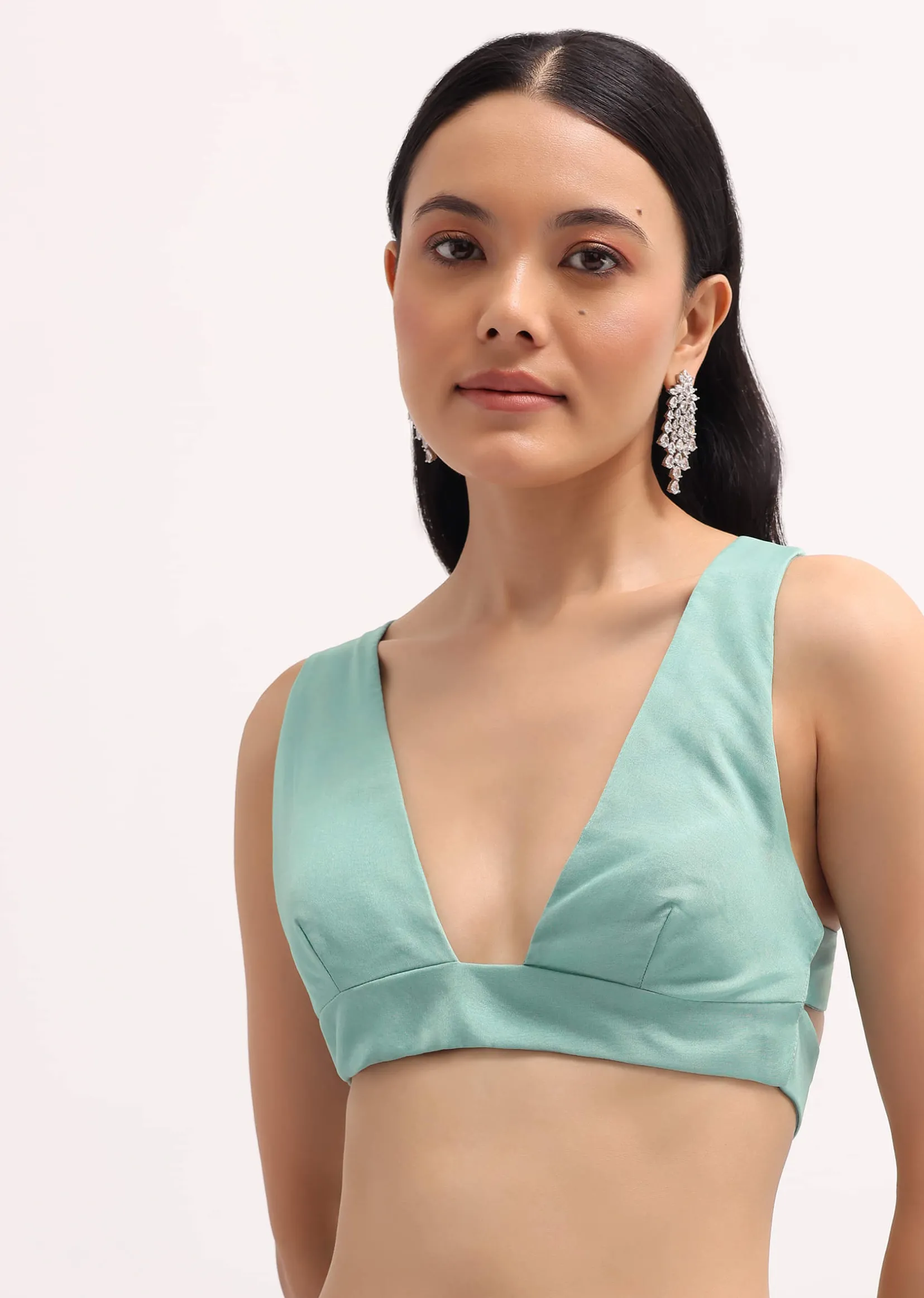 Aqua Blue Embroidered Organza Saree With Unstitched Blouse