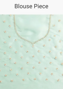 Aqua Blue Glass Tissue Embroidered Saree With Cutdana Work