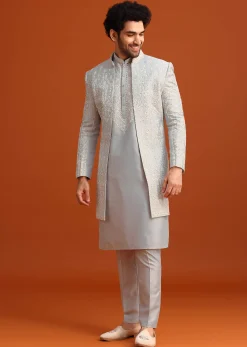 Aqua Blue Hand Embroidered Sherwani Set