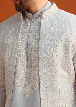Aqua Blue Hand Embroidered Sherwani Set