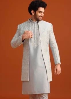 Aqua Blue Hand Embroidered Sherwani Set