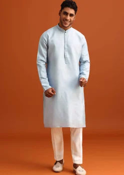 Aqua Blue Jacket Kurta Set With Hand Work
