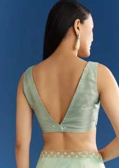 Aqua Blue Organza Tissue Saree With Cutdana And Beads Scallop Border