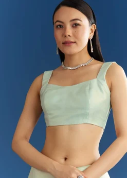 Aqua Blue Organza Tissue Saree With Embellished Border