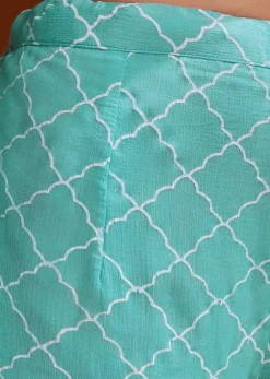 Aqua Blue Printed Chinon Sharara Set With Cut Dana And Sequins