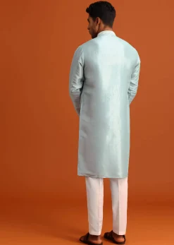 Aqua Blue Silk Kurta Set With Booti Work