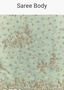 Aqua Blue Tissue Saree With Cutwork And Unstitched Embellished Blouse