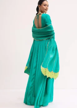 Aqua Green Chiffon Anarkali With Tissue Dupatta