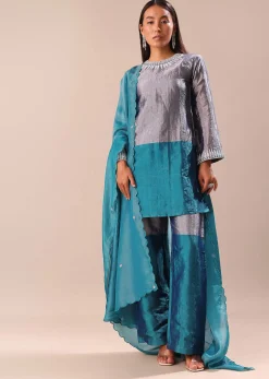 Aqua Green Embroidered Kurta Palazzo Set