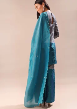 Aqua Green Embroidered Kurta Palazzo Set