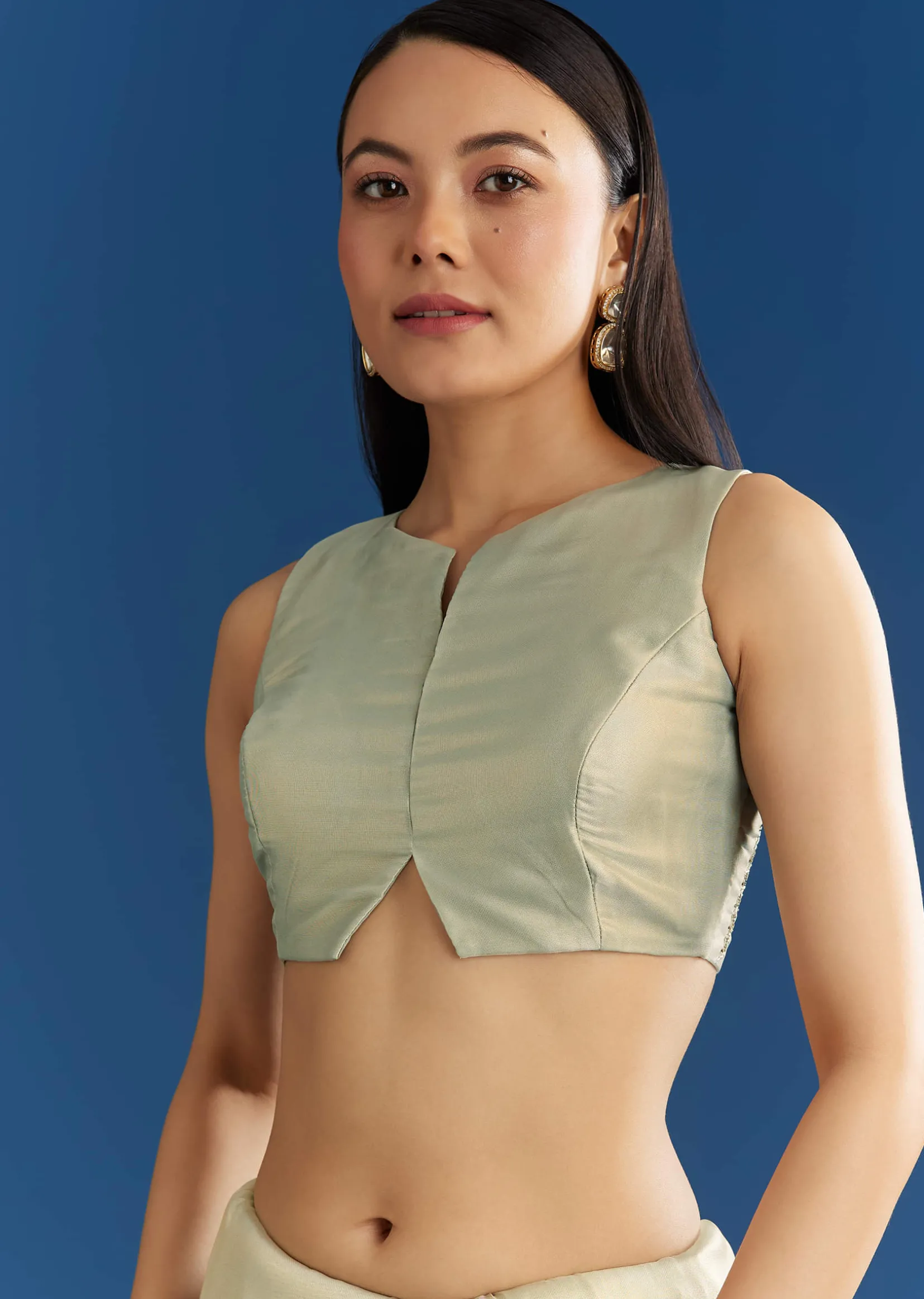Aqua Organza Tissue Saree With Cutdana Border
