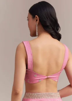 Baby Pink Crushed Tissue Saree With Embellished Border