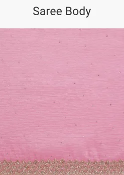 Baby Pink Crushed Tissue Saree With Embellished Border