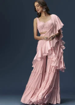 Baby Pink Frill Saree With Fancy Blouse