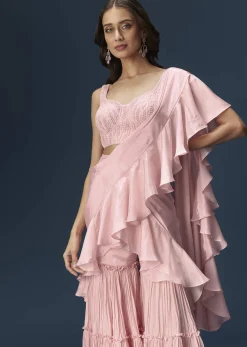 Baby Pink Frill Saree With Fancy Blouse