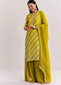 Baby Pink Georgette Kurta Palazzo Suit With Moti Work And Gotta Lace