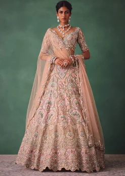 Baby Pink Jaal Work Lehenga With Sweetheart Neck Blouse And Embroidered Dupatta