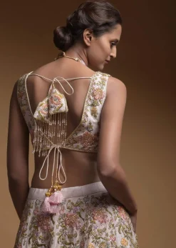 Baby Pink Lehenga Choli In Raw Silk With Hand Embroidered Resham Flowers