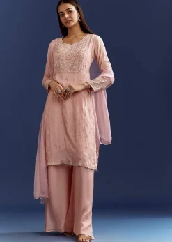 Baby Pink Moti Embroidered Work Kurta Set With Dupatta