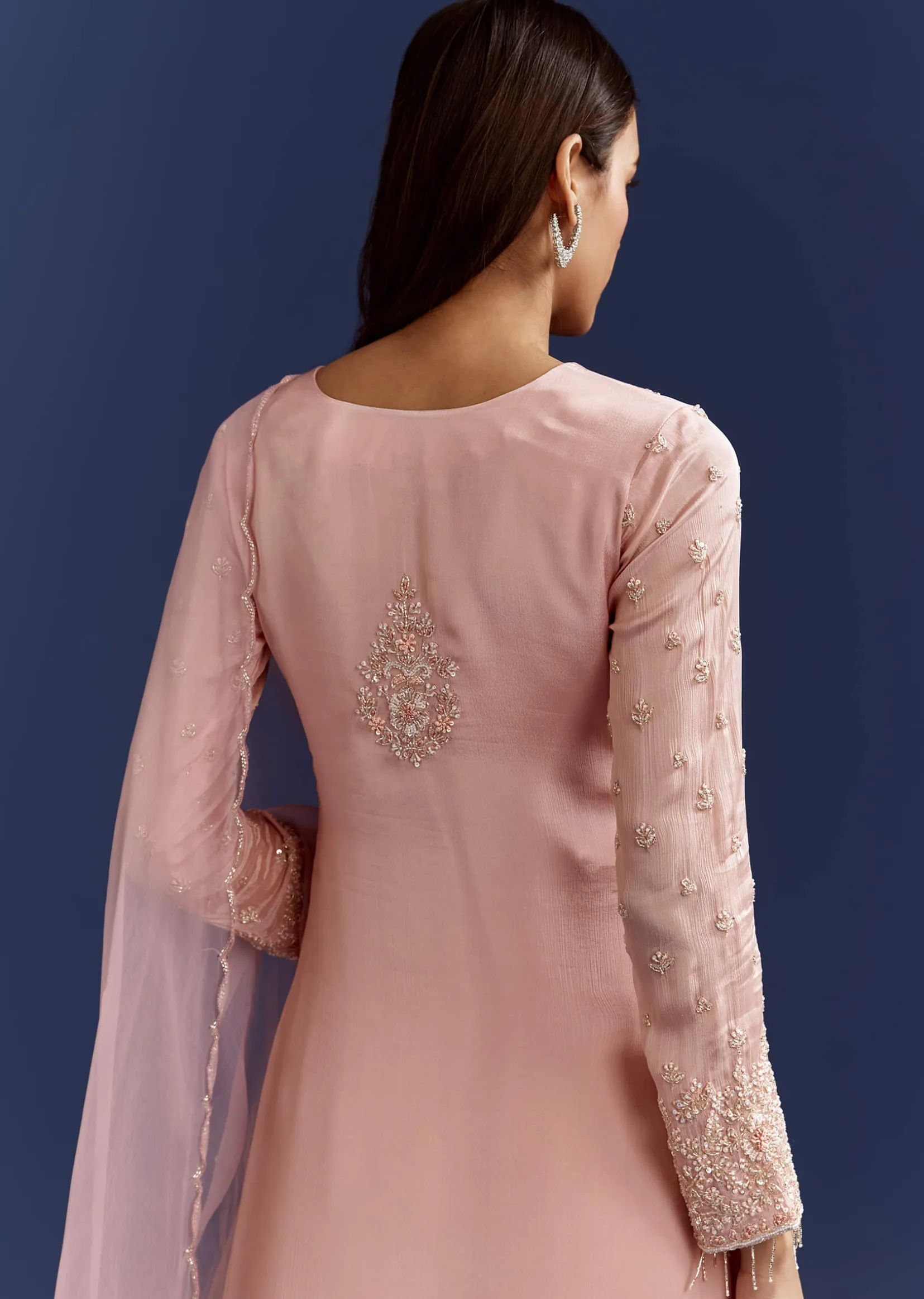 Baby Pink Moti Embroidered Work Kurta Set With Dupatta