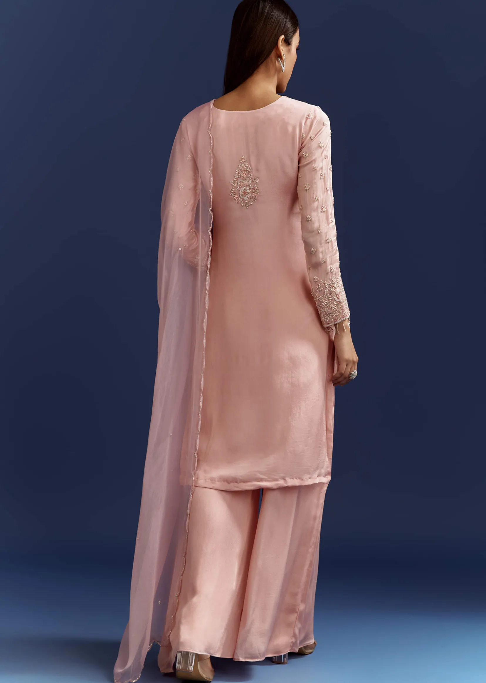 Baby Pink Moti Embroidered Work Kurta Set With Dupatta