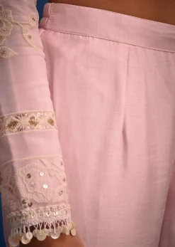 Baby Pink Organza Embroidered Straight Kurta Set