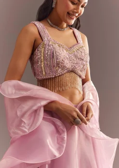 Baby Pink Organza Ruffled Lehenga Choli With Sequins