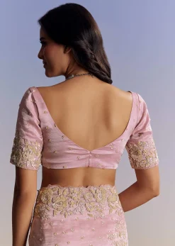 Baby Pink Organza Saree With Floral Cutwork Embroidery