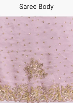 Baby Pink Organza Saree With Floral Cutwork Embroidery